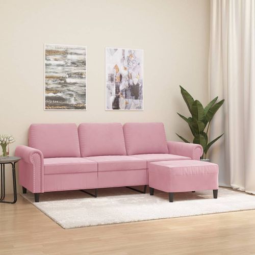 Vidaxl Canapé À 3 Places Avec Repose-Pieds Rose 180 Cm Velours