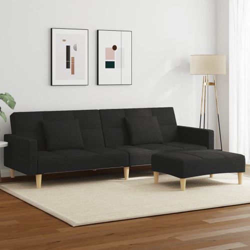 Vidaxl Canapé-Lit À 2 Places Avec Repose-Pied Noir Tissu