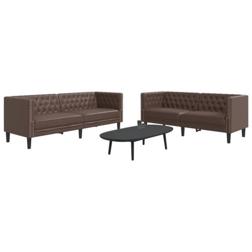 Vidaxl Ensemble De Canapé Chesterfield 2 Pcs Marron Similicuir