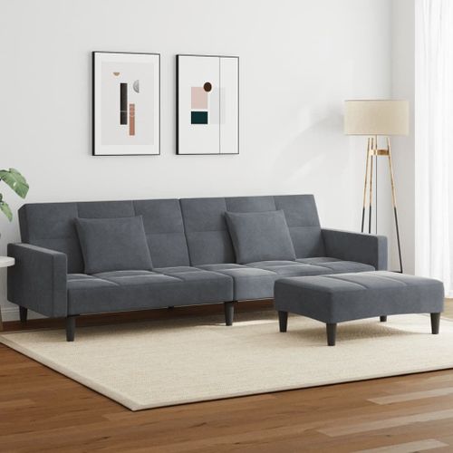 Vidaxl Canapé-Lit À 2 Places Avec Repose-Pied Gris Foncé Velours
