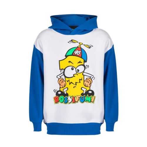 Sweat-Shirt À Capuche 1 Rossifumi Heritage Enfant Vr46 Moto Gp Officiel Blanc Bleu