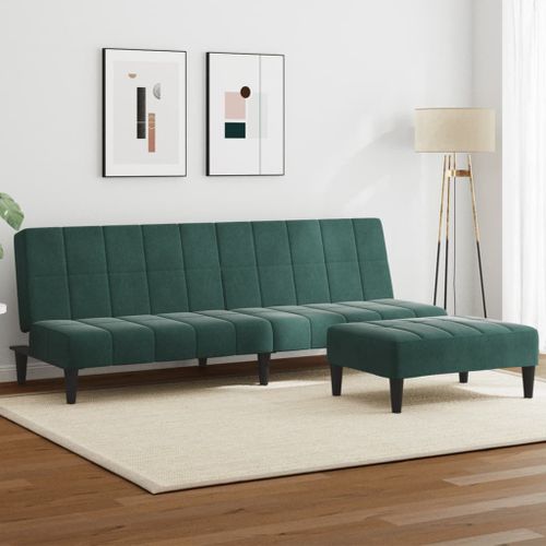 Vidaxl Canapé-Lit À 2 Places Avec Repose-Pied Vert Foncé Velours
