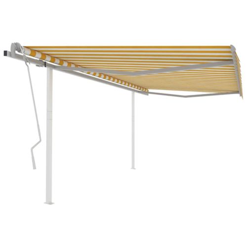 Vidaxl Auvent Manuel Rétractable Avec Poteaux 4x3,5 M Jaune Et Blanc
