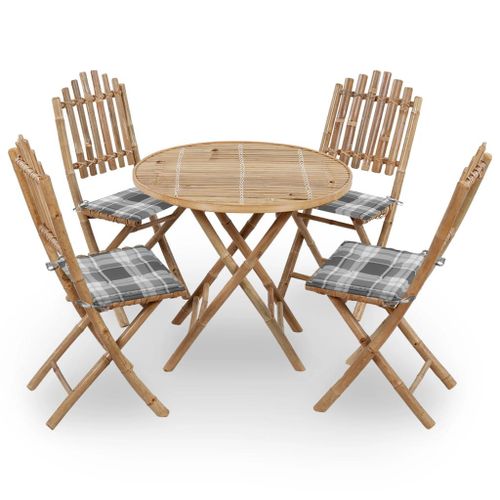 Vidaxl Mobilier À Dîner D'extérieur Pliable 5 Pcs Avec Coussins Bambou