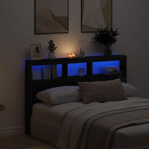 Vidaxl Armoire Tête De Lit Avec Led Chêne Noir 160x17x102 Cm