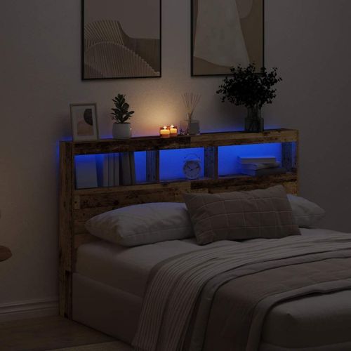 Vidaxl Armoire Tête De Lit Avec Led Vieux Bois 160x17x102 Cm