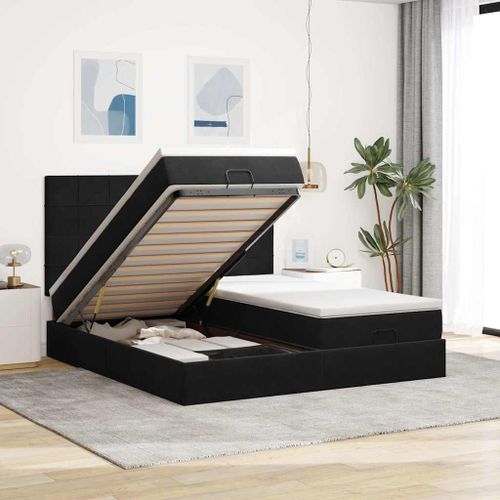 Vidaxl Cadre De Lit Ottoman Avec Matelas Noir 180x200cm Velours