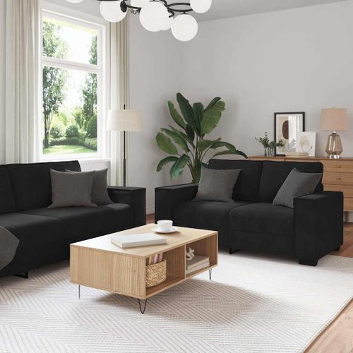 Vidaxl Ensemble De Canapés 3 Pcs Avec Coussins Noir Velours