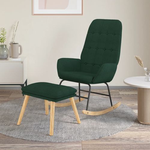 Vidaxl Chaise À Bascule Avec Repose-Pied Vert Foncé Tissu