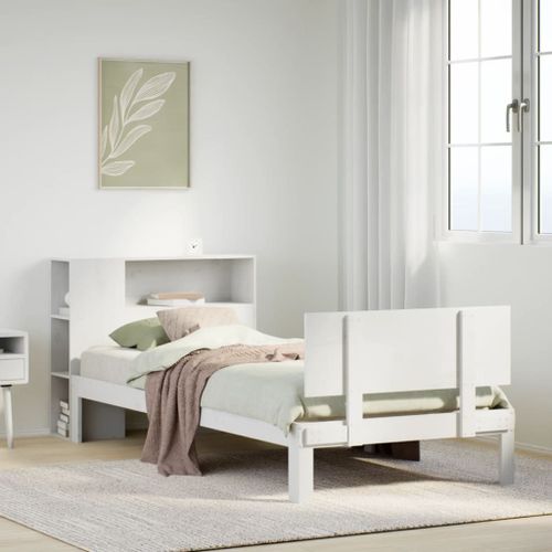 Vidaxl Lit Bibliothèque Sans Matelas Blanc 75x190cm Bois De Pin Massif