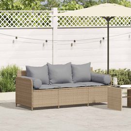Vidaxl Canapé De Jardin Avec Coussins 3 Places Beige Résine Tressée