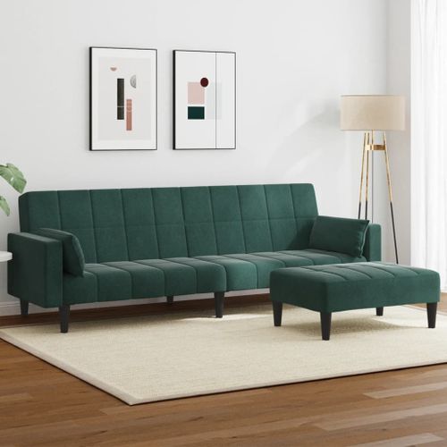 Vidaxl Canapé-Lit À 2 Places Avec Repose-Pied Vert Foncé Velours
