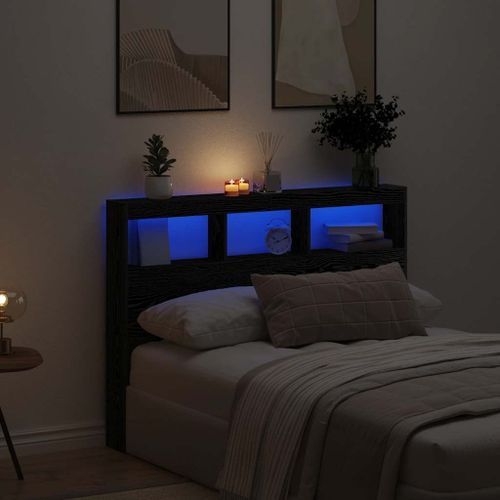 Vidaxl Armoire Tête De Lit Avec Led Chêne Noir 140x17x102 Cm