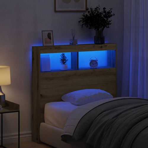 Vidaxl Armoire Tête De Lit Avec Led Chêne Artisanal 100x17x102 Cm