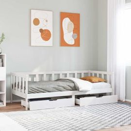 Vidaxl Lit De Jour Et Tiroirs Sans Matelas Blanc 80x200 Cm Bois Massif