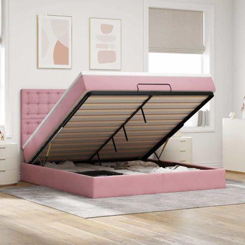 Vidaxl Cadre De Lit Ottoman Avec Matelas Rose 160x200 Cm Velours