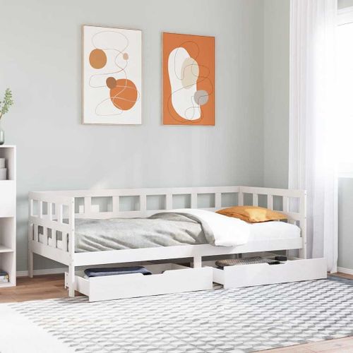 Vidaxl Lit De Jour Et Tiroirs Sans Matelas Blanc 90x190 Cm Bois Massif