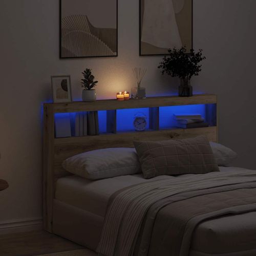 Vidaxl Armoire Tête De Lit Avec Led Chêne Artisanal 160x17x102 Cm