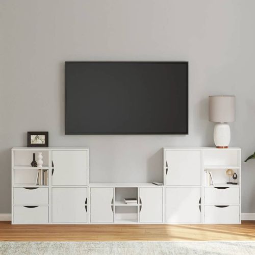 Vidaxl Meubles Tv 5 Pcs Avec Rangement Odda Blanc Bois De Pin Massif