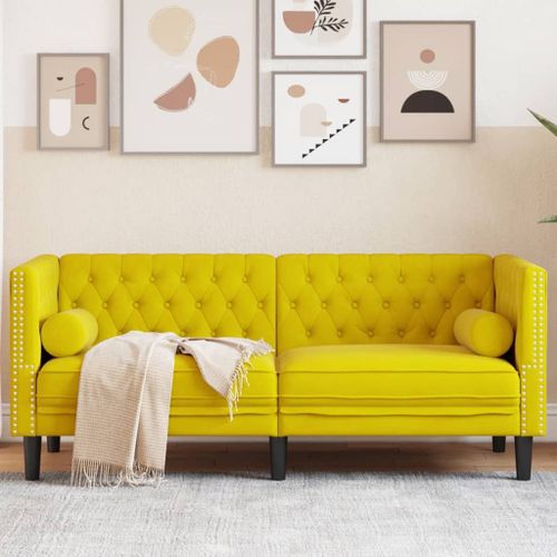 Vidaxl Canapé Chesterfield Avec Traversins 2 Places Jaune Velours