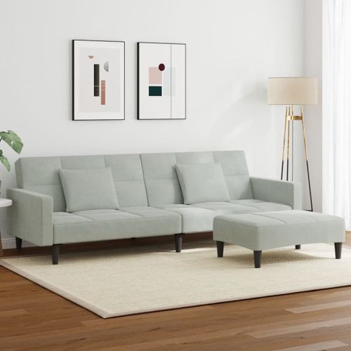 Vidaxl Canapé-Lit À 2 Places Avec Repose-Pied Gris Clair Velours