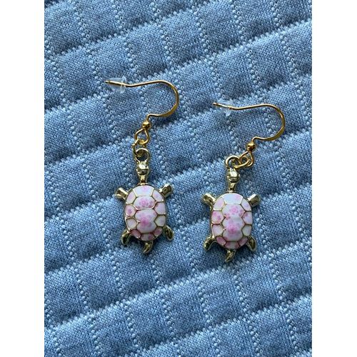 Boucles D¿Oreilles Tortue De Mer Motif Floral, Crochet Or