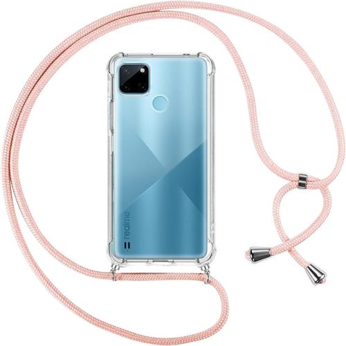 Collier Cordon Coque Pour Oppo Realme C21 4g 6.5"",Avec Cordon Réglable Lanyard Housse Transparente Silicone Anti-Chute Etui Pour Realme C21 4g,Ètuis À Bandoulière,Rose
