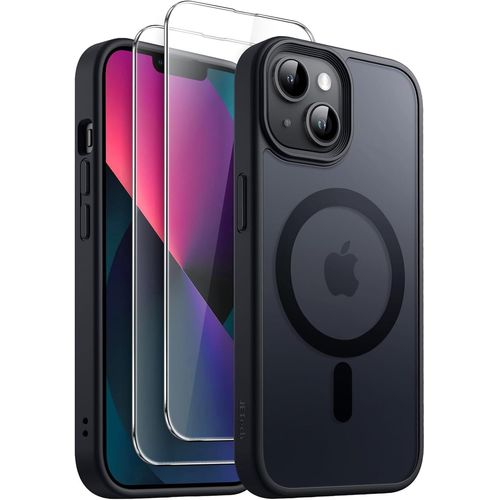 3 En 1 Coque Magnétique Pour Iphone 13 Mini 5,4 Pouces Avec Lot De 2 Films De Protection D'écran En Verre Trempé, Compatible Avec Magsafe, Étui Housse Mat Translucide (Noir)
