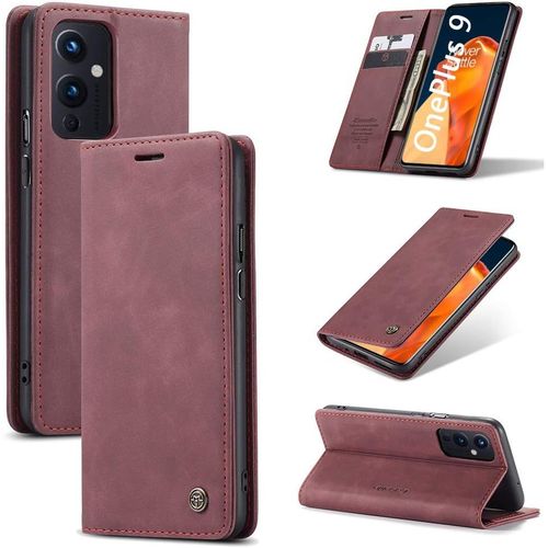 Coque Compatible Avec Oneplus 9, Premium Pu Portefeuille Étui Housse En Cuir Carte Fentes Antichoc Étui À Rabat Pochette Pour Oneplus 9 - Vin Rouge