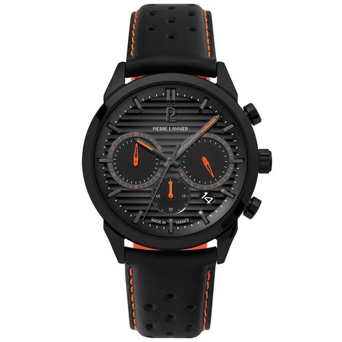 Montre Homme Monarck Noir Cadran Gris Bracelet Cuir Noir 22 Mm