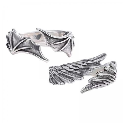 Lot De 2 Bagues Vintage En Forme D'ailes D'ange Et De Démon, Style Punk Hip-Hop Assorti