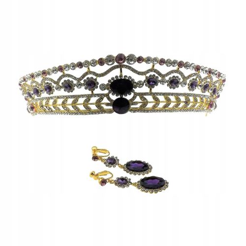 Ensemble de bijoux de mariage, couronne baroque, diadème, boucles d'oreilles, bandeau, couronne de mariée, or