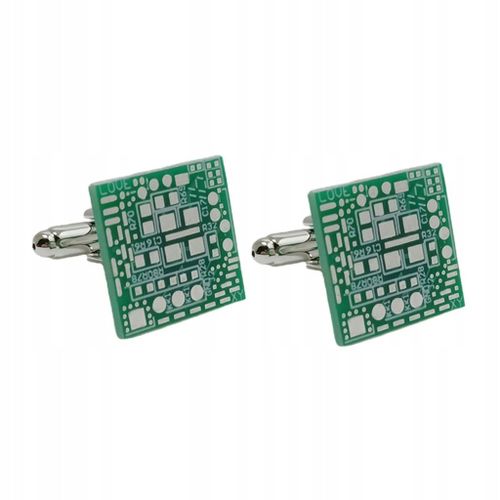 2x Boutons De Manchette Avec Circuits Imprimés Verts. Boutons De Manchette Carrés En Cuivre Avec Puce Informatique