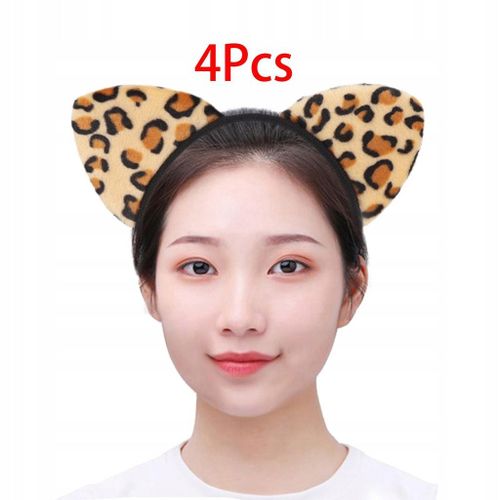 Lot de 4 serre-têtes oreilles de chat imprimé léopard, décoration créative tendance pour cerceau noir