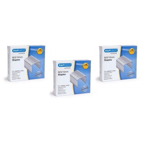 Rapesco Lot De 3 Boites De 1000 Agrafes Galvanisées 923/15mm Type 23