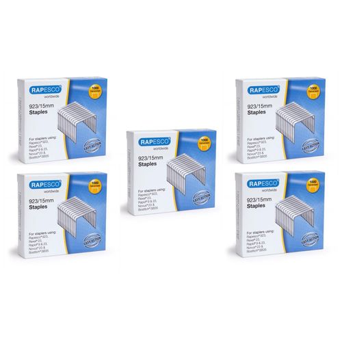 Rapesco Lot De 5 Boites De 1000 Agrafes Galvanisées 923/15mm Type 23