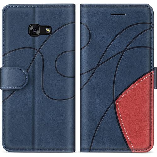 Coque Pour Galaxy A3 2017, Etui En Cuir Pu Portefeuille Coque Avec Fente Carte, Antichoc Housse De Protection Pour Samsung Galaxy A3 2017, Bleu