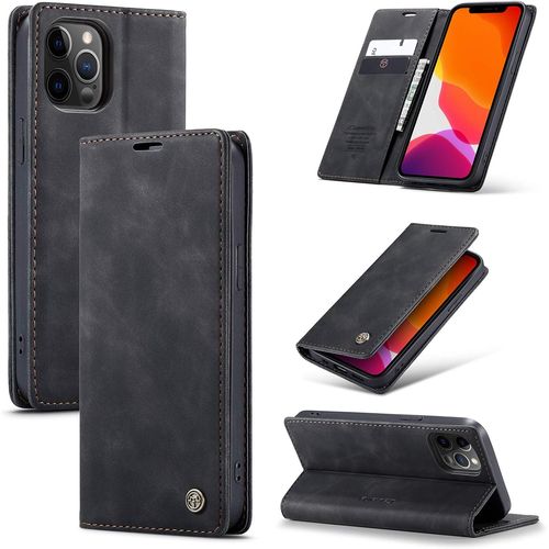 Coque Iphone 12 Pro Max, Antichoc Anti-Rayures Tpu Cuir Protection Housse Étui Iphone 12 Pro Max, Souple Mince Flip Magnétique Adsorption Support Portefeuille Carte Caméra Protecteur, Noir