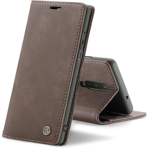 Coque Cuir Pour Oneplus 8, Protection Housse En Cuir Pu Portefeuille,Fermeture Magnétique,Fentes Pour Cartes,Fonction De Support.-Café