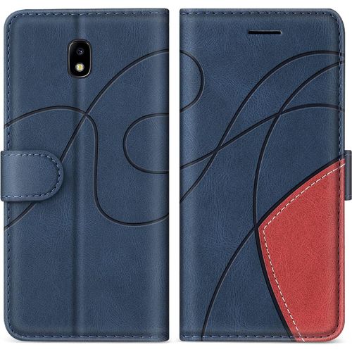 Coque Pour Galaxy J3 2017, Etui En Cuir Pu Portefeuille Coque Avec Fente Carte, Antichoc Housse De Protection Pour Samsung Galaxy J3 2017, Bleu