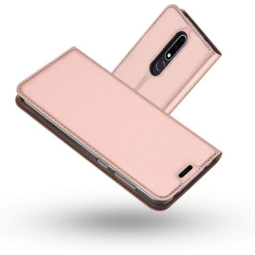 Coque Nokia 3.1 Plus, Ultra Mince En Cuir Pu Premium Housse À Rabat Portefeuille Coque Antichoc Tpu Fente Pour Carte Fermoir Magnétique Pour Nokia 3.1 Plus Or Rose