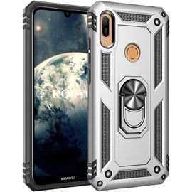 Coque Huawei Y6 2019 / Honor 8a,Double Couche Renforcée Défense Bumper Tpu Silicone Antichoc Armure Housse Etui Avec Anneau Support Pour Huawei Y6 2019 / Honor 8a Argent