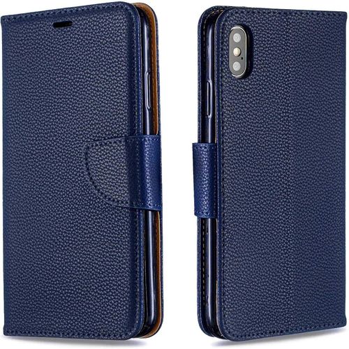 Coque Iphone Xs Max, Élégant Étui En Pu Cuir Avec Fonction Support Pour Apple Iphone Xs Max, Premium Magnétique Portefeuille Coque, Bleu