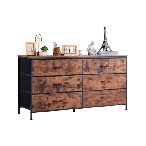 Commode Haute En Tissu À 6 Tiroirs-Vevor-Meuble De Rangement-130x39x69 Cm-Avec Cadre-Pour Chambre, Couloir, Marron Rustique