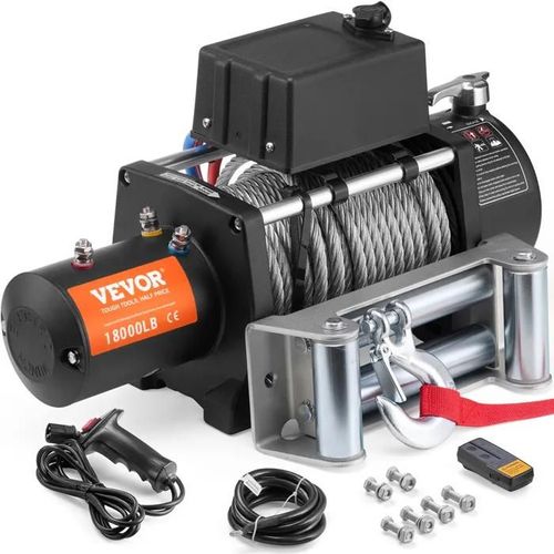 Treuil Électrique-VEVOR-8165 kg-avec Câble en Acier ¿1,1 x 2590,8 cm-Guide-câble-Télécommande Sans Fil et Filaire