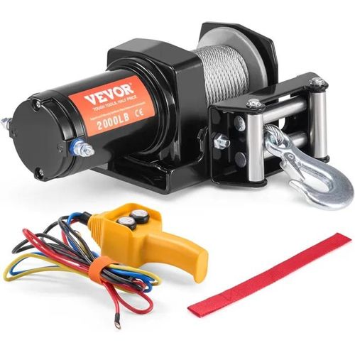 Treuil Électrique-VEVOR-907 kg 12 V CC VTT/UTV avec Câble en Acier à 7 Brins de ¿0,4 x 1188,7 cm-Télécommande à Distance Filaire