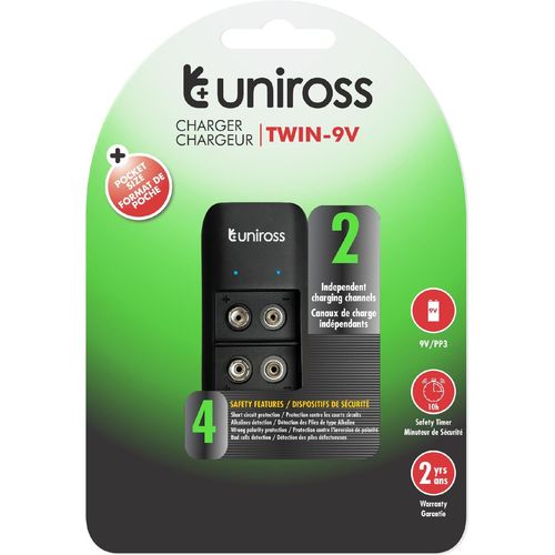 UNIROSS Chargeur TWIN pour 1 à 2 Piles Ni-MH 9V