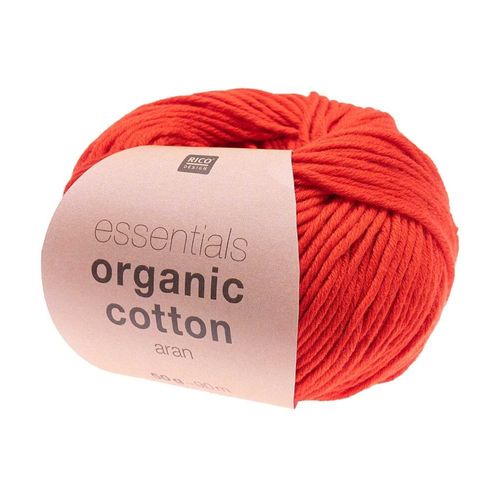 Coton À Tricoter Essentials Organic Cotton Aran - Rico Design. Color : 10 Rouge