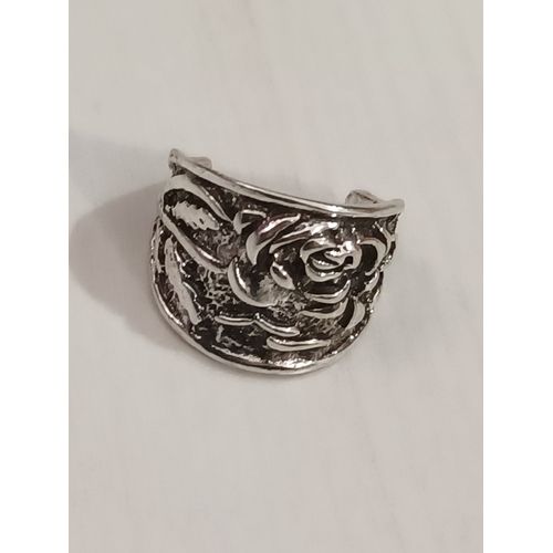 Bague Métal Argenté,Fleur Et Feuilles,Bague Ouverte,Taille 17.20 Mm