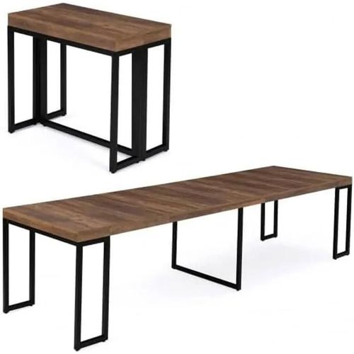 Table Console Extensible 14 Personnes 300 Cm Bois Foncé Design Industriel